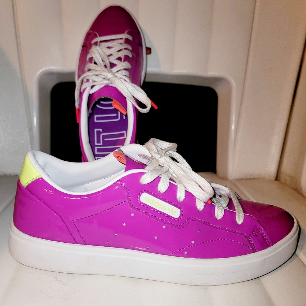 ADIDAS sleek purple patent leather sneakers